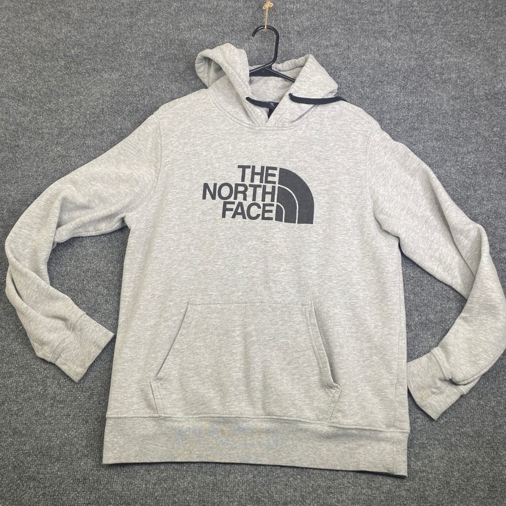 The North Face Mens Hoodie Grey Heather Logo Graphic Pullover Sweatshirt Medium
